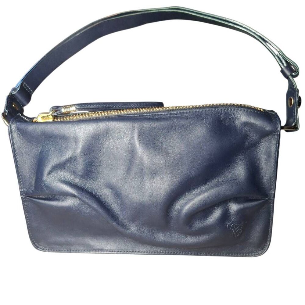 Vintage Tre Vero Navy Blue Leather Shoulder Bag – Adjustable Strap